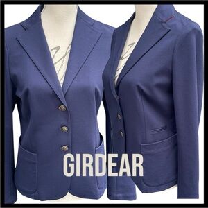 GIRDEAR Navy Red Accent 3-Button Partially Lined Stretch Jacket Blazer (4)